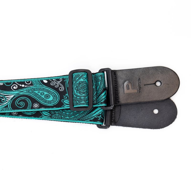 Profile - 2.5" Jacquard Weave Teal and Black Paisley Pattern Strap - PGS-JW-6010-TLBK