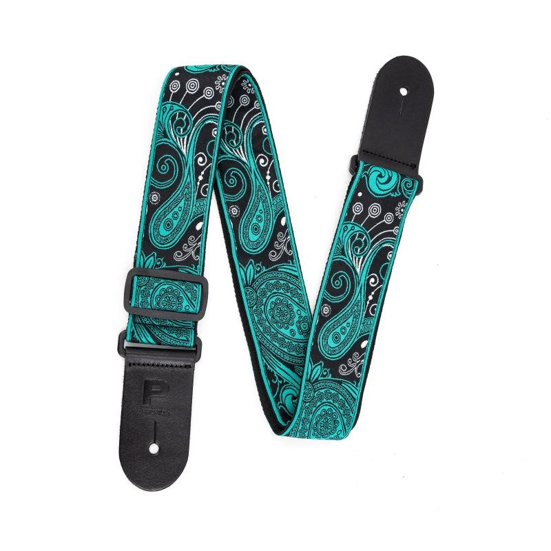 Profile - 2.5" Jacquard Weave Teal and Black Paisley Pattern Strap - PGS-JW-6010-TLBK