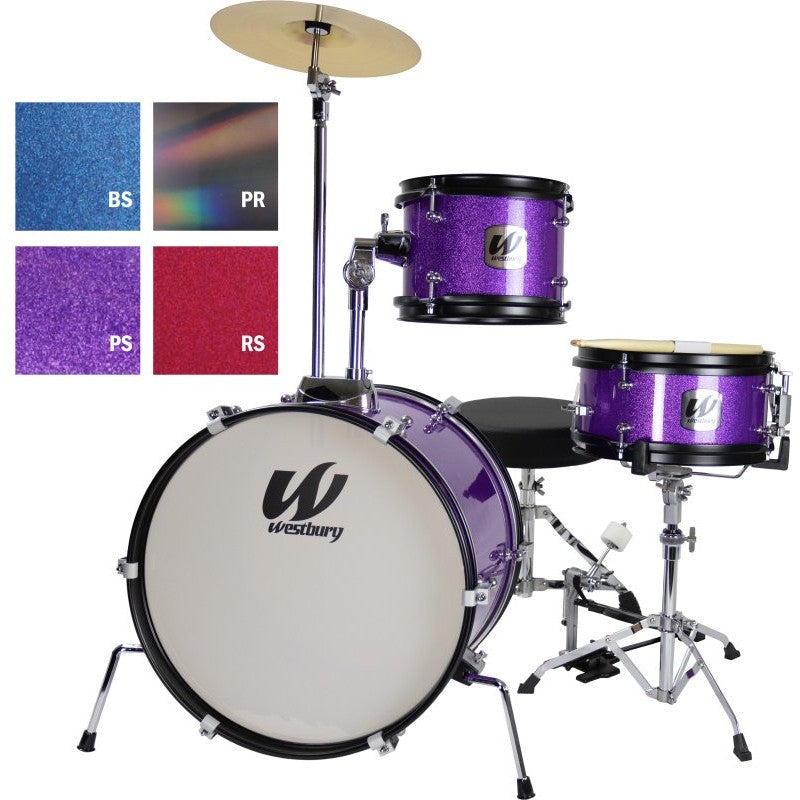 Westbury - 3-Piece Junior Drum Set Complete With Throne, Purple Sparkle Finish - WST-JR3-PS