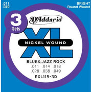 D'Addario - XL115-3D .11 - .49 Electric Guitar Strings - 3 pack