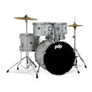 PDP - Center Stage 5-piece Drum Set with Hardware, Cymbals & Throne Diamond White Sparkle PDCE2015KTDW